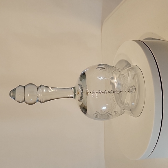 Krosno Poland Etched Flowers And Leaves Crystal Bell - Picture 7 of 10